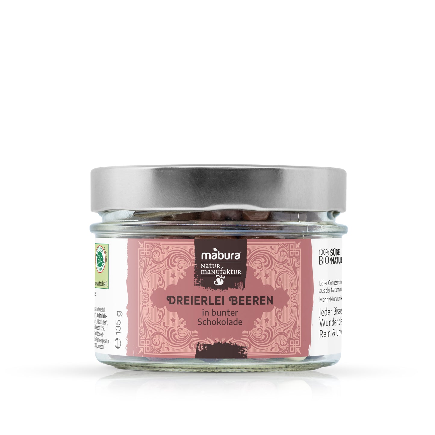 Beeren in bunter Schokolade BIO. Mit Fairtrade Kakao & Rohrzucker, intensivem Fruchtgeschmack und vier Sorten Schokolade.