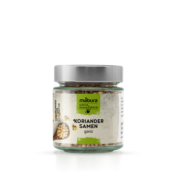 Ganze Bio Koriandersamen mit frisch-zitrusartigem Aroma. Ideal für Curry, Brot, Marinaden & orientalische Gerichte.