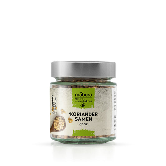 Ganze Bio Koriandersamen mit frisch-zitrusartigem Aroma. Ideal für Curry, Brot, Marinaden & orientalische Gerichte. 