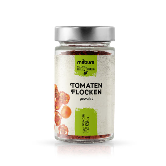 Aromatische Bio Tomatenflocken getrocknet. Intensiver Umami-Geschmack, perfekt für Pasta, Pizza, Suppen & mediterrane Gerichte. Natürlicher Geschmacksverstärker!