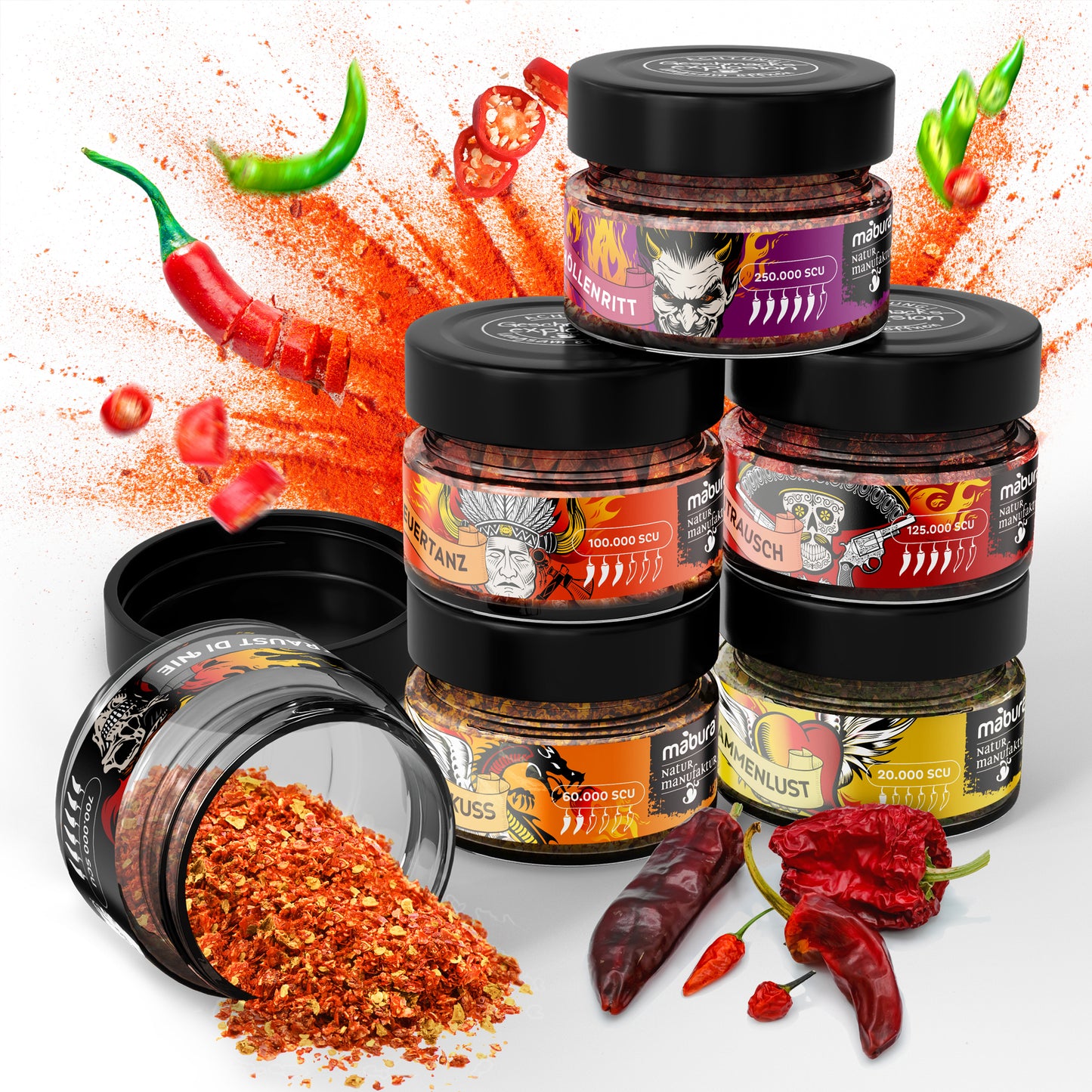 Mabura Chili Probierset – 6 Sorten von mild bis extrem scharf